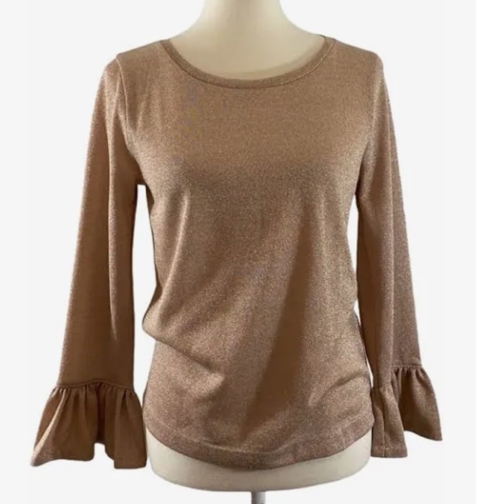J. Crew Gold Metallic Sparkle Bell Sleeve Top